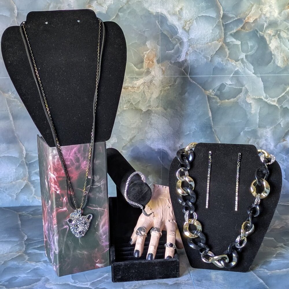 7 piece Jewelry Set: 1 Ear Cuff, Pair of Earrings, 2 Necklaces, and 3 Rings